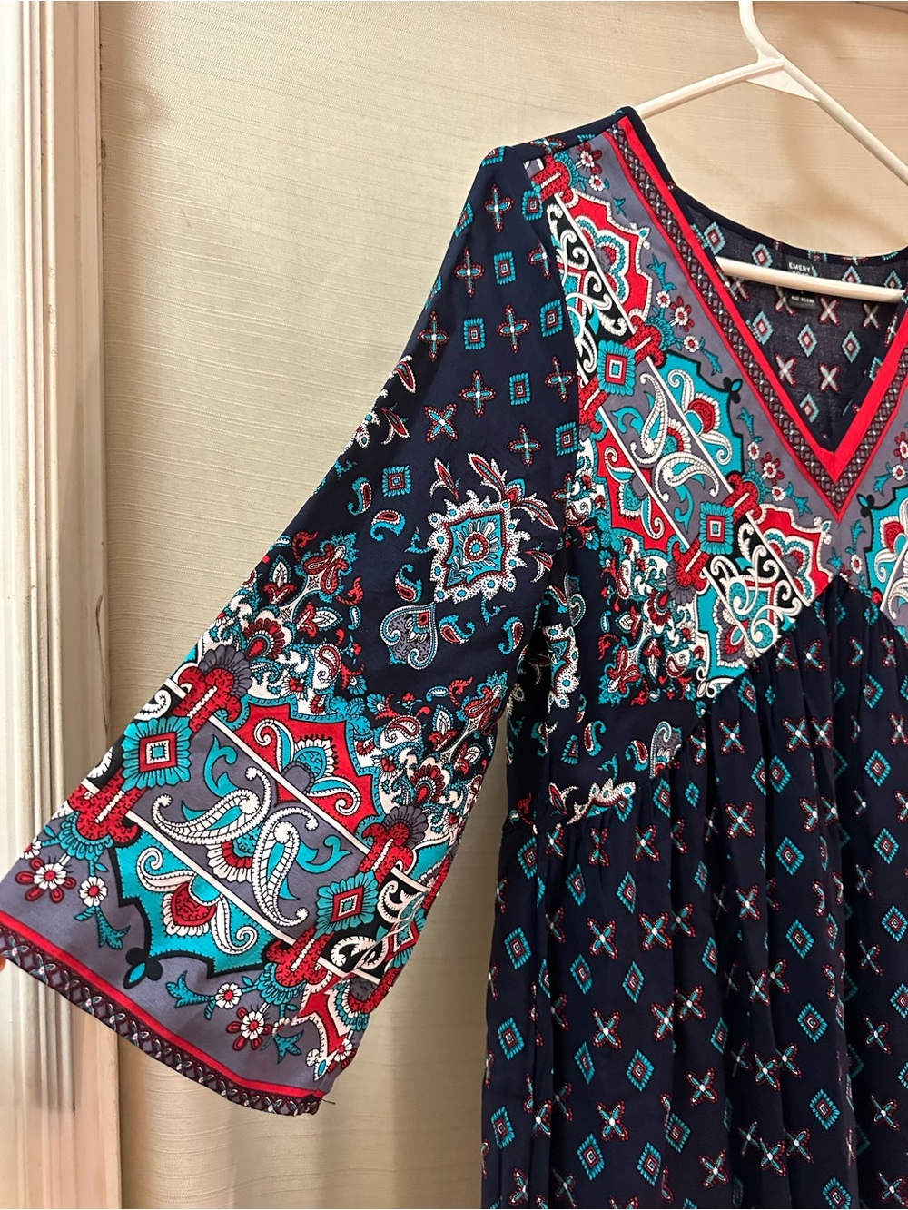 Emery Rose BOGO Boho Paisley Border Print Midi Dress Navy Large V Neck ⚫️ - Picture 2 of 9